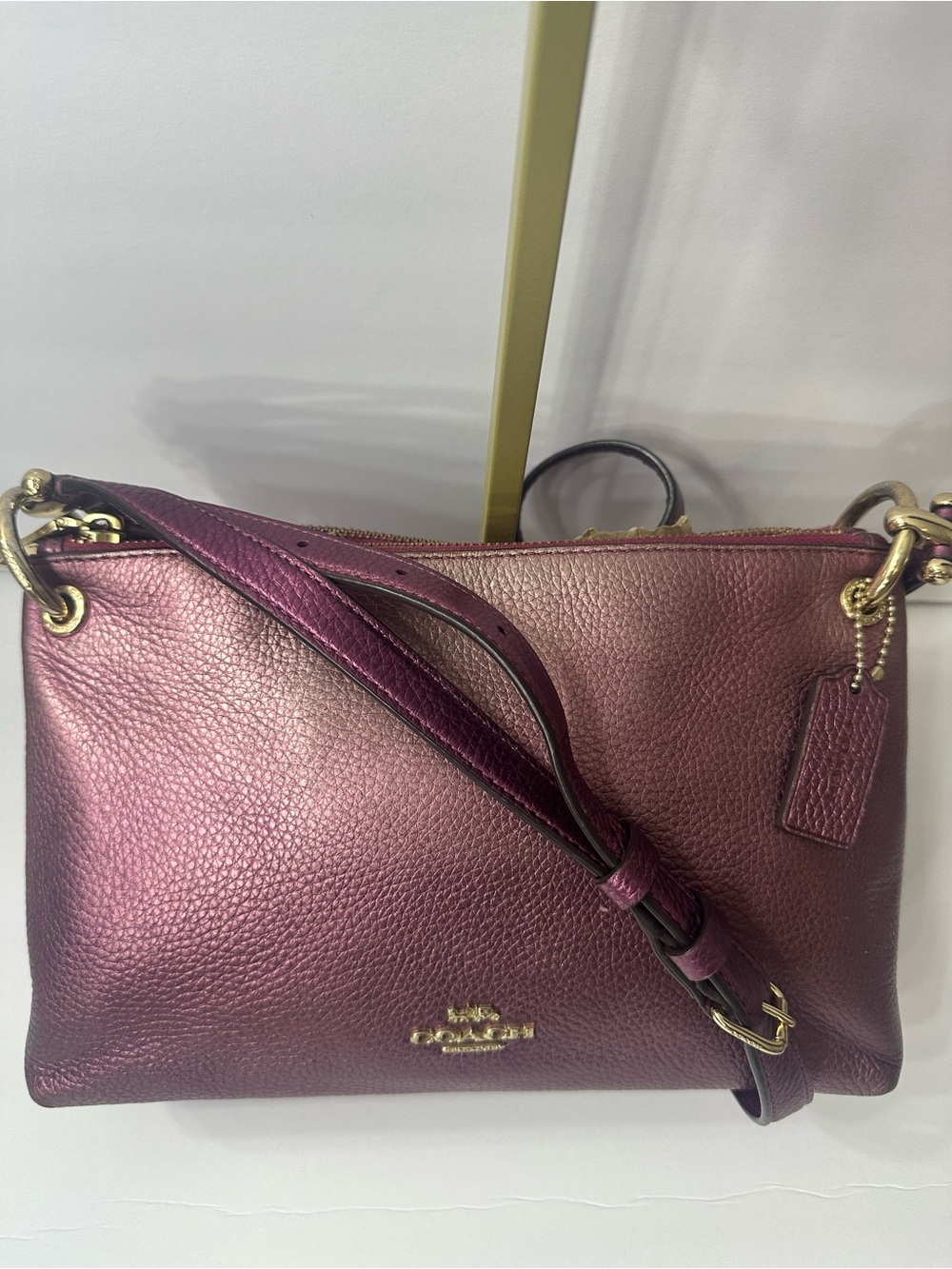 Coach Metallic Plum Leather Crossbody with Gold Hardware